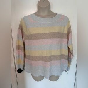 Chaps Women’s Sweater Pastel pink yellow brown boatneck stripe size XL #1721